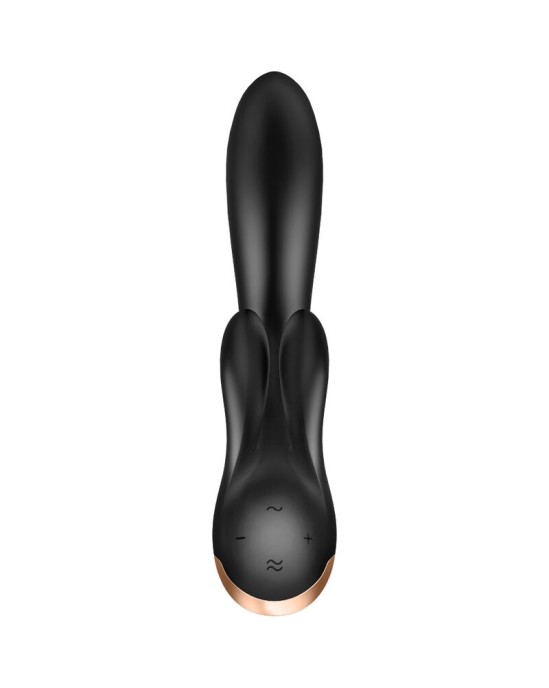 Satisfyer Connect APMIERINĀTĀKA DOUBLE FLEX VIBRATORA LIETOTNE — MELNA