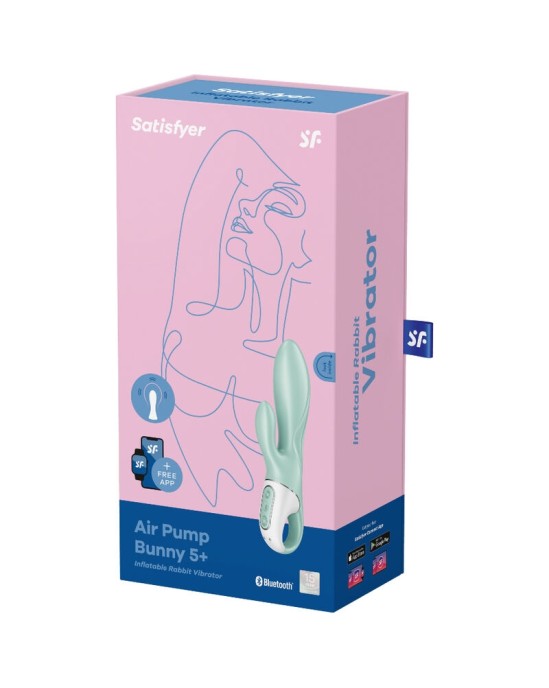 Satisfyer Connect APMIERINĀTĀJS — GAISA PUMP BUNNY 5+ PIEPŪŠAJAM TRUKŠU VIBRATORA APP GREEN