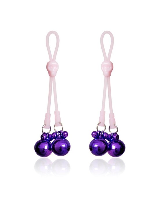 Latetobed Bdsm Line Nipple Clamps Skulls and Ring Bells Silicone and Metal Pink/Purple