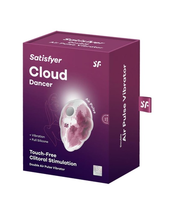 Satisfyer Cloud Dancer, клитор, присоска и вибрация с красным принтом