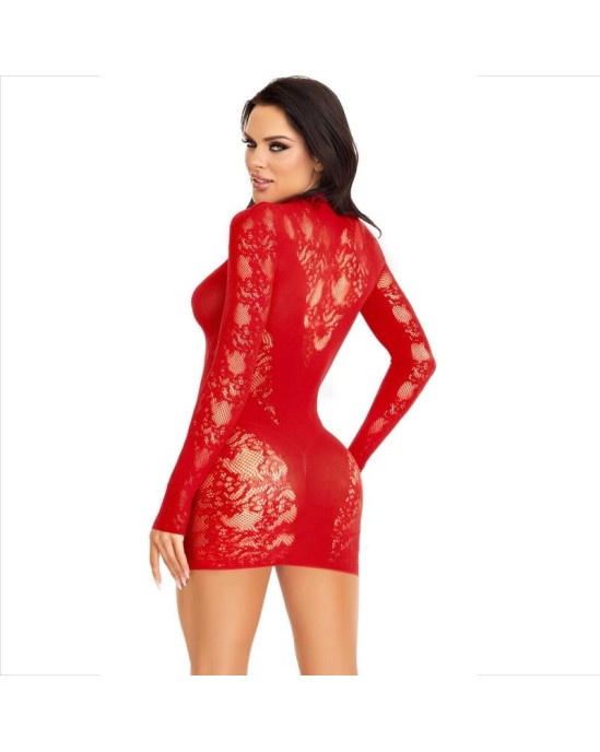 Leg Avenue Dresses LEG AVENUE - MINI DRESS WITH LACE LONG SLEEVE RED