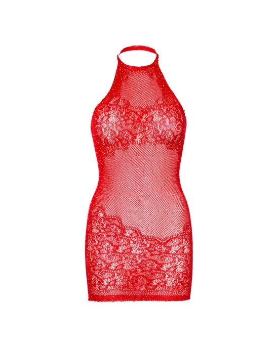 Leg Avenue Dresses LEG AVENUE RHINESTONE HALTER MINI DRESS ONE SIZE - RED