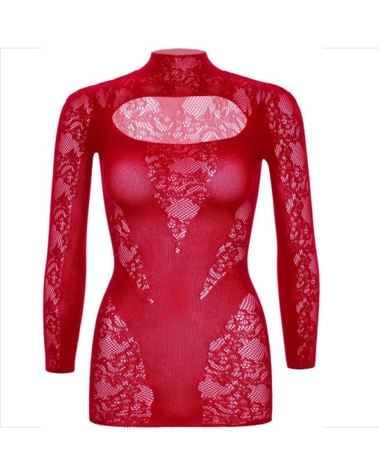 Leg Avenue Dresses LEG AVENUE - MINI DRESS WITH LACE LONG SLEEVE RED