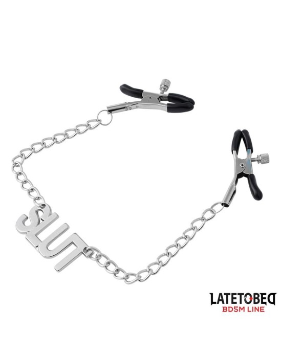 Latetobed Bdsm Line Nipple clamps with Chain - Slut