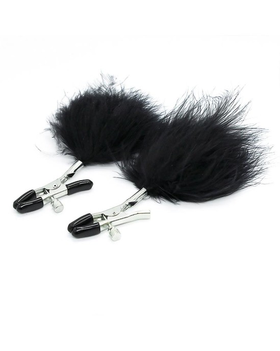 Latetobed Bdsm Line Nipple Clamps with Black Feather