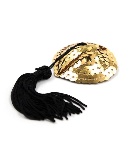 Latetobed Bdsm Line Heart Nipple Cover with Gold Sequins