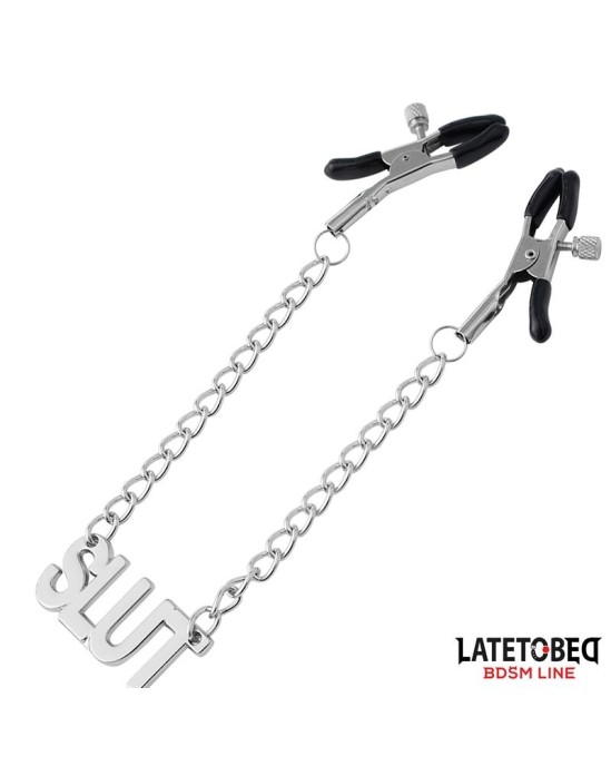 Latetobed Bdsm Line Nipple clamps with Chain - Slut