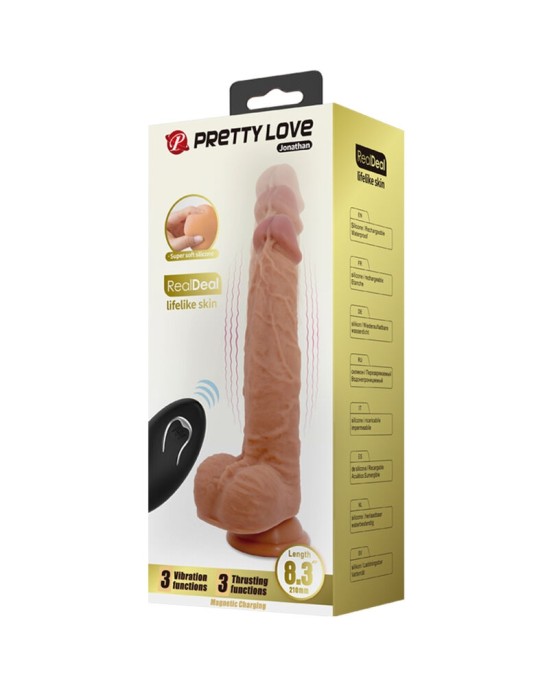 Baile Dildos PRETTY LOVE - JONATHAN SILICONE DILDO 3 VIBRATIONS + 3 IEVADĪŠANAS MĒRĪJUMI TĀLVADĪBAS PULTS 21 CM