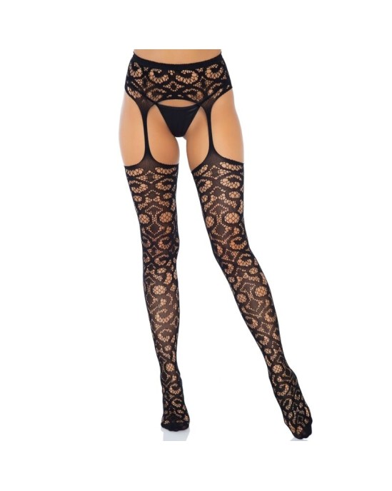 Leg Avenue Hosiery LEG AVENUE SCROLL LACE GARTER BELT STOCKINGS ONE SIZE