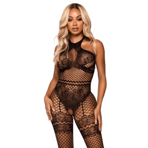 Leg Avenue Bodystockings LEG AVENUE NET HALTER BODYSTOCKING VIENS IZMĒRS - MELNS