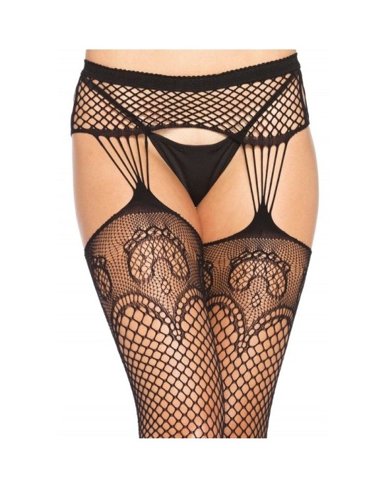 Leg Avenue Hosiery LEG AVENUE NET STOCKINGS WITH GARTER LINES