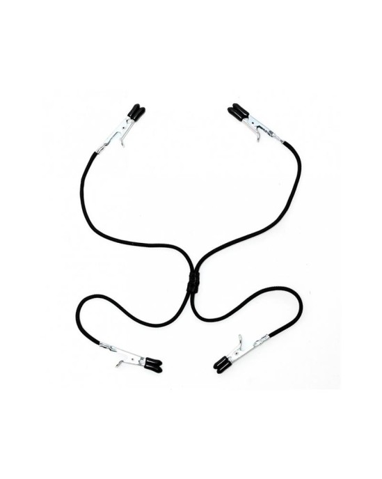 Bondage Play Nipelis līdz Labia Skavas Melns Elastīgs