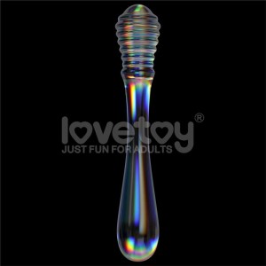 Lovetoy Glow in Dark Glass Dildo Twilight Gleam Twin Pleasures