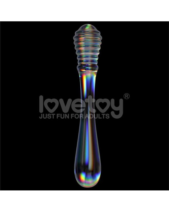 Lovetoy Glow in Dark Glass Dildo Twilight Gleam Twin Pleasures