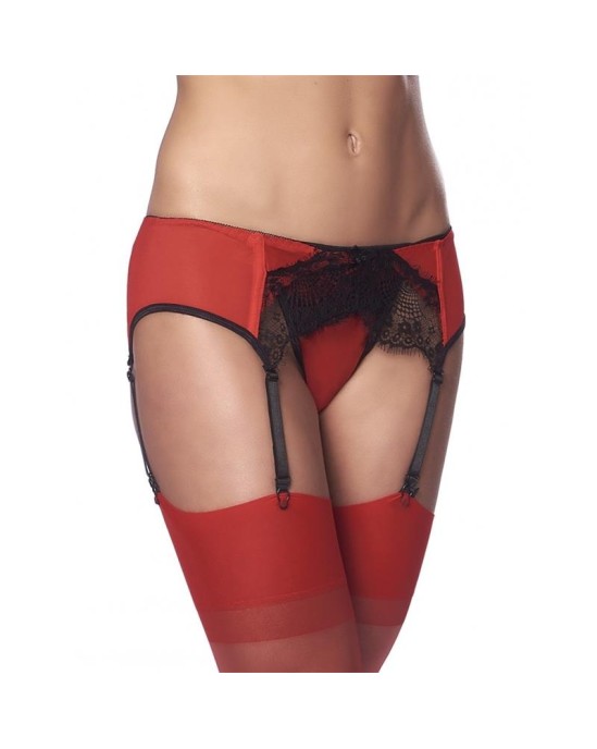 Amorable Garter Belt with Thong and Stockings Black and Red