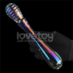 Lovetoy Glow in Dark Glass Dildo Twilight Gleam Twin Pleasures