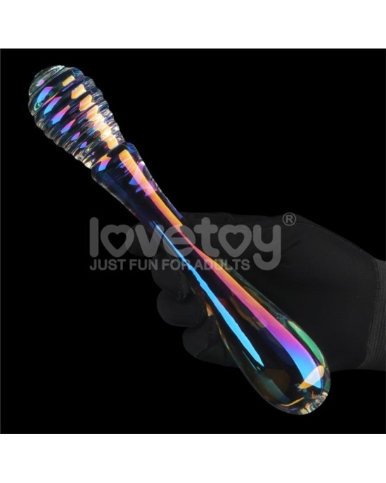 Lovetoy Glow in Dark Glass Dildo Twilight Gleam Twin Pleasures