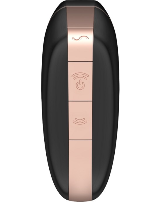 Satisfyer Connect APMIERINĀTĀJA MĪLESTĪBAS TRĪSSTURA GAISA PULSU STIMULĀTORS UN VIBRATORS — MELNS