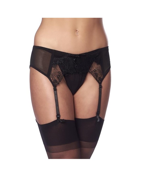 Amorable Garter Belt with Thong and Stockings Black