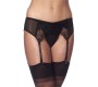 Amorable Garter Belt with Thong and Stockings Black