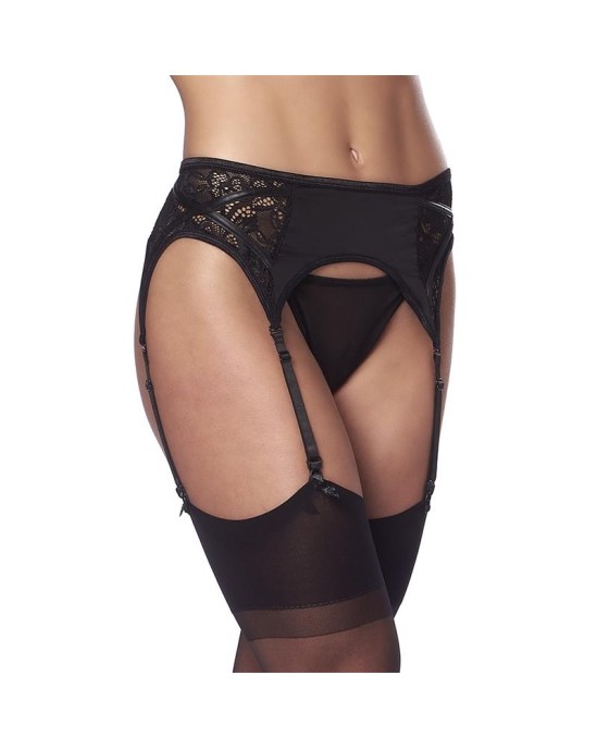 Amorable Garter Belt with Thong and Stockings Black