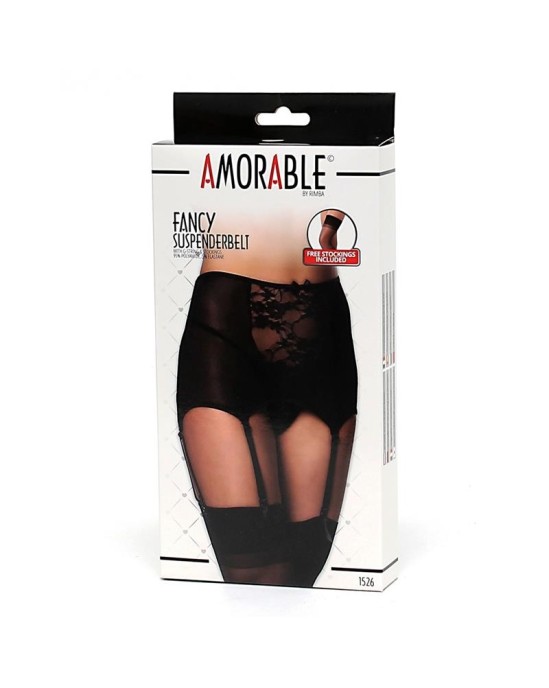 Amorable Wide Garter Belt with Stocking Black