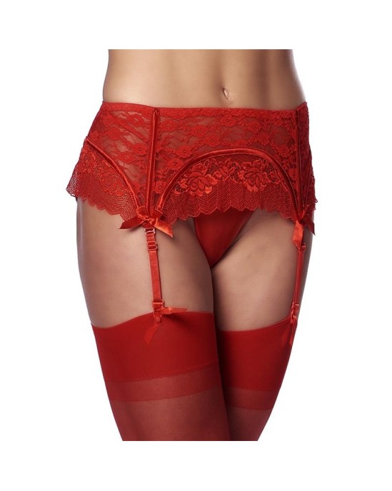 Amorable Garter Belt with Thong and Stockings Red