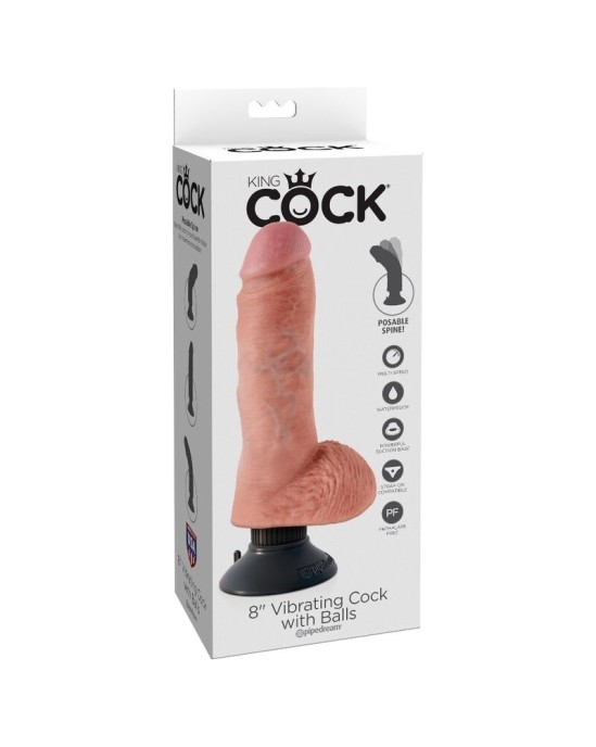 King Cock 20.3 CM VIBRATING COCK WITH BALLS FLESH