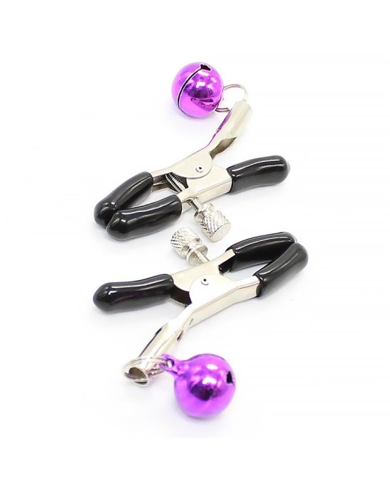 Latetobed Bdsm Line Nipple Clamps with Purple Bell