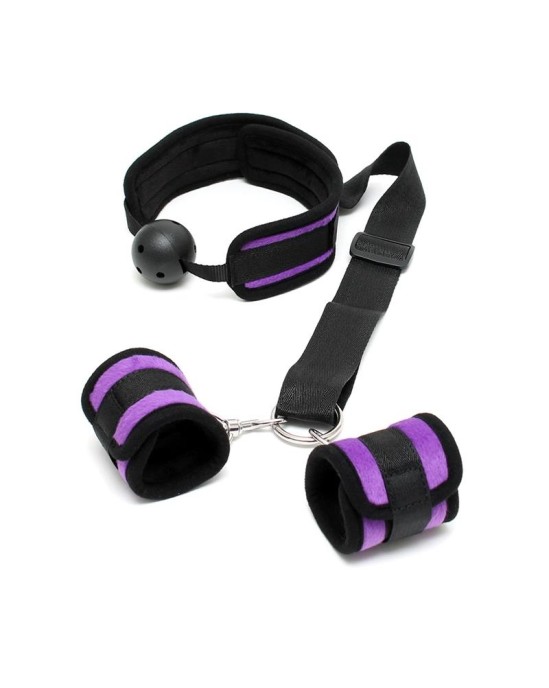 Bondage Play Set Mouthgag with Cuffs Purple