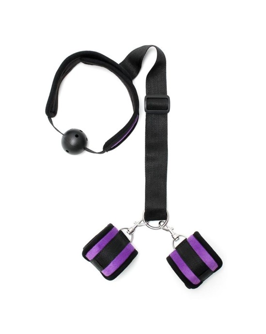 Bondage Play Set Mouthgag with Cuffs Purple