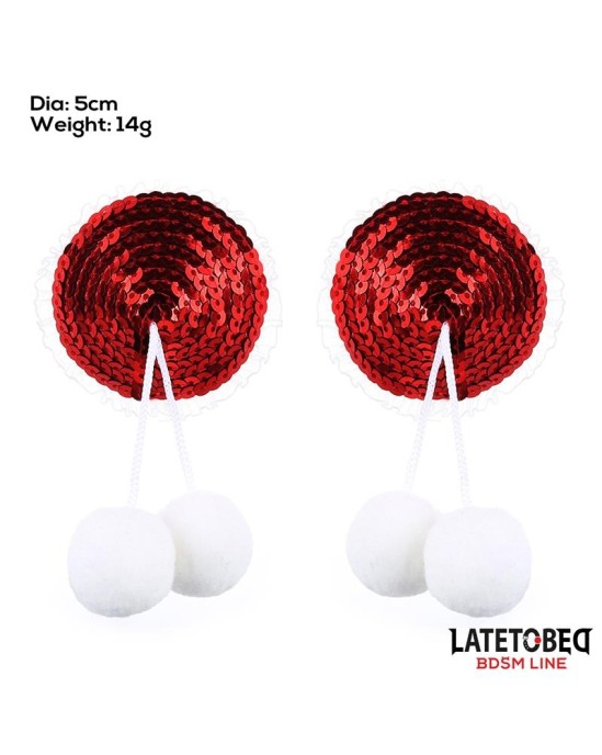 Latetobed Bdsm Line Nipple Pasties with Red Sequin Pom-Pom