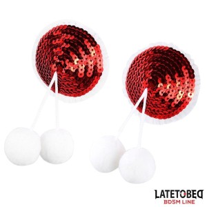 Latetobed Bdsm Line Nipple Pasties with Red Sequin Pom-Pom