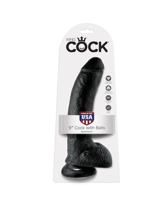 King Cock ПЕТУХ 9 ДЮЙМОВ, ЧЕРНЫЙ С ШАРИКАМИ, 22,9 СМ.