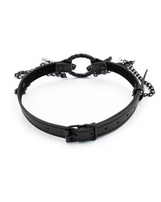 Intoyou Black Shadow O Ring Gag un Nipple Clamps Vegan Leather