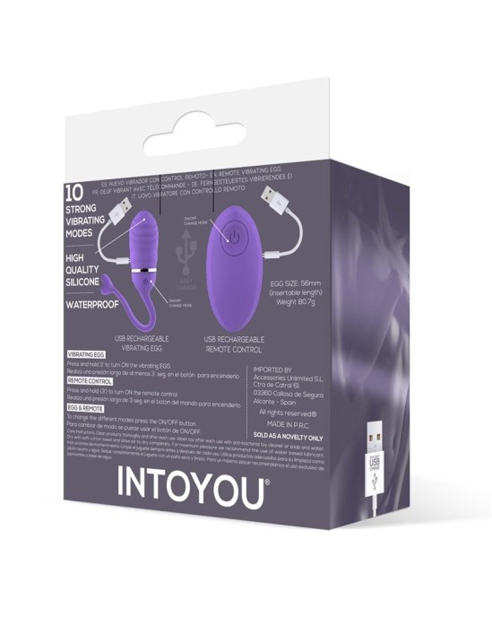 Intoyou Vibrējošā ola ar tālvadības pulti Odise USB silikona violets
