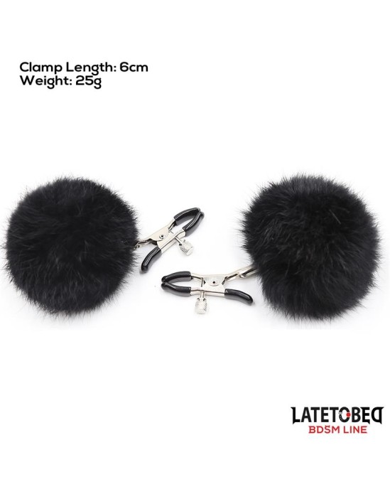 Latetobed Bdsm Line Krūšu skavas ar melnu kažokādu