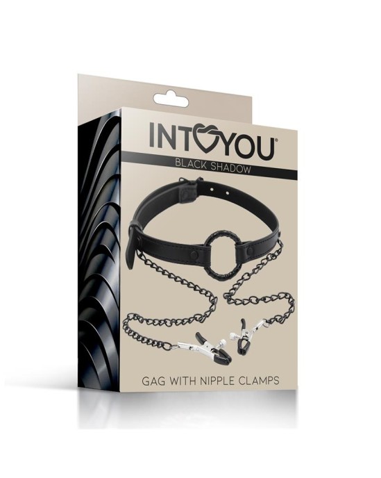 Intoyou Black Shadow O Ring Gag un Nipple Clamps Vegan Leather