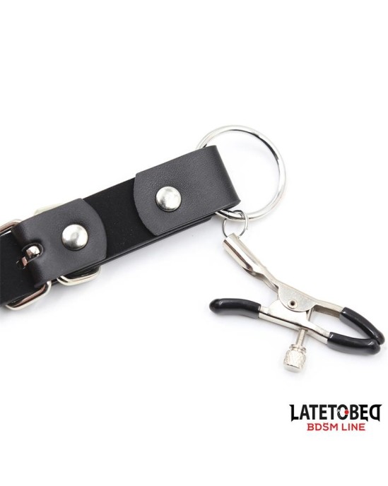 Latetobed Bdsm Line Leg Bondage Strap with Clitoris Clamps