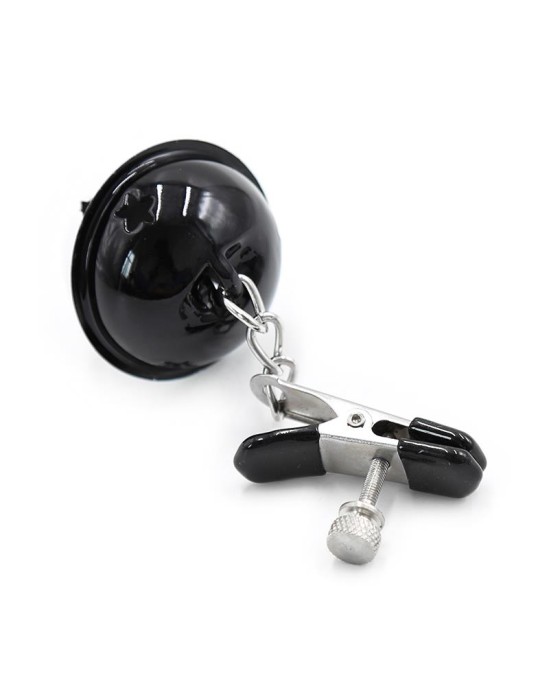 Latetobed Bdsm Line Nipple Clamps with Bell Black/White