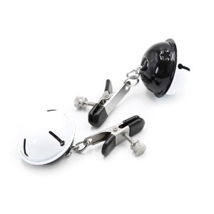 Latetobed Bdsm Line Nipple Clamps with Bell Black/White