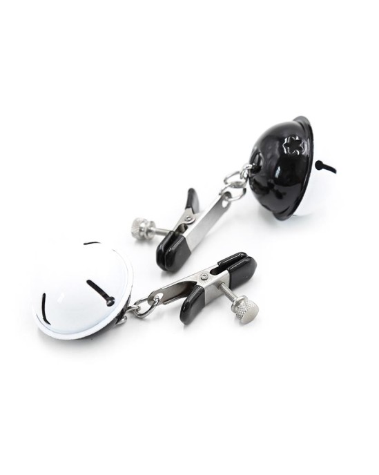 Latetobed Bdsm Line Nipple Clamps with Bell Black/White