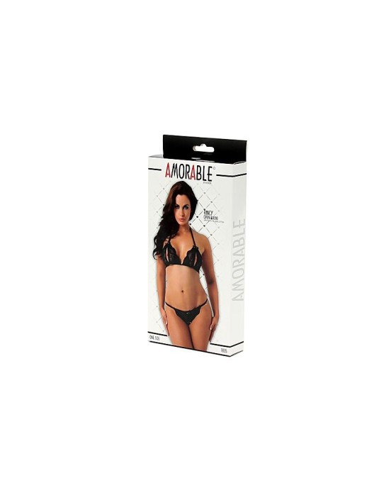 Amorable Rimba Open Bikini and Thong Black One Size