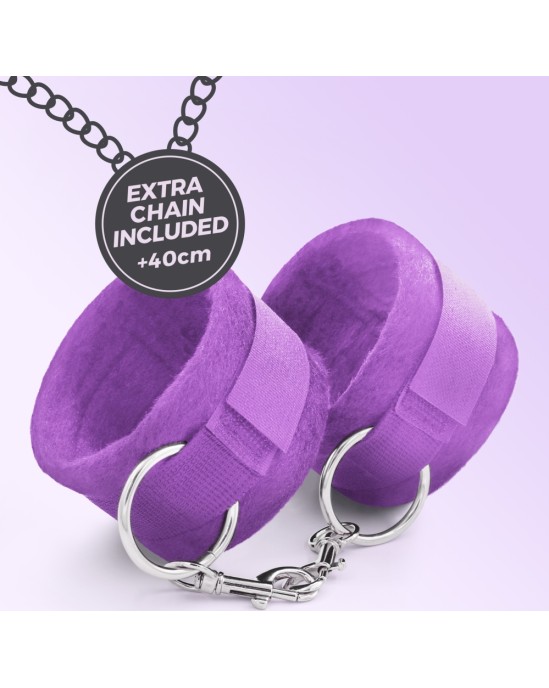 Crushious TOUGH LOVE VELCRO HANDCUFFS WITH EXTRA 40CM CHAIN PURPLE