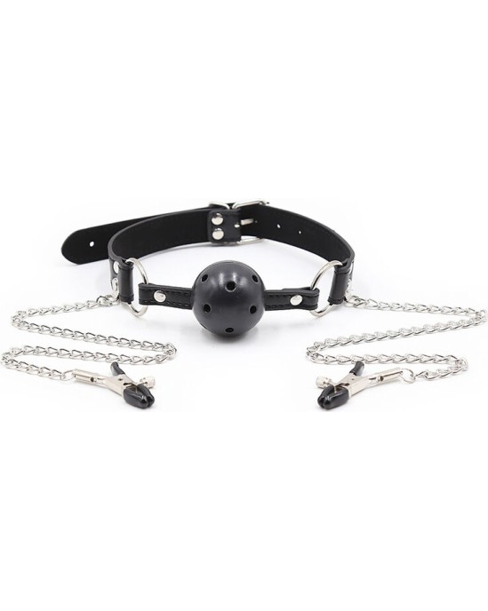 Ohmama Fetish BALL GAG WITH VENTS AND NIPPLE CLAMPS