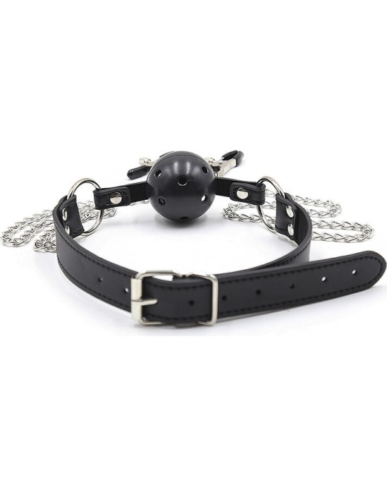 Ohmama Fetish BALL GAG WITH VENTS AND NIPPLE CLAMPS