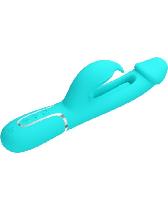 Pretty Love Flirtation PRETTY LOVE - KAMPAS RABBIT 3 IN 1 MULTIFUNCTION VIBRATOR WITH TONGUE AQUA GREEN