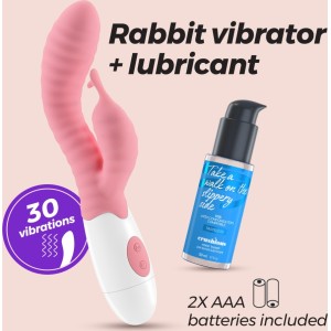 Crushious GUMMIE RABBIT VIBRATORS ROZĀ AR ŪDENS BĀZES LUBRIKANTIEM