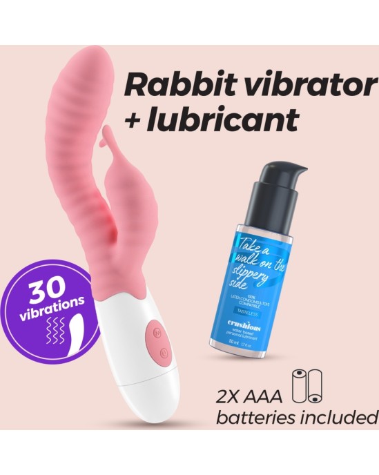 Crushious GUMMIE RABBIT VIBRATORS ROZĀ AR ŪDENS BĀZES LUBRIKANTIEM