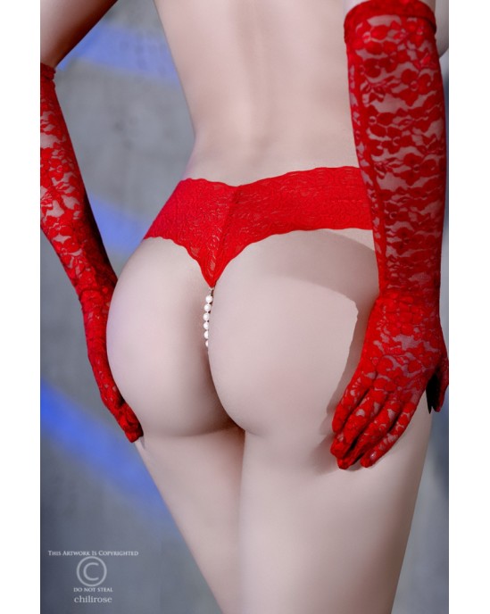 Chilirose TANGA DE P?ROLAS CR-4395 VERMELHA COM BALA VIBRAT?RIA - 42 XL